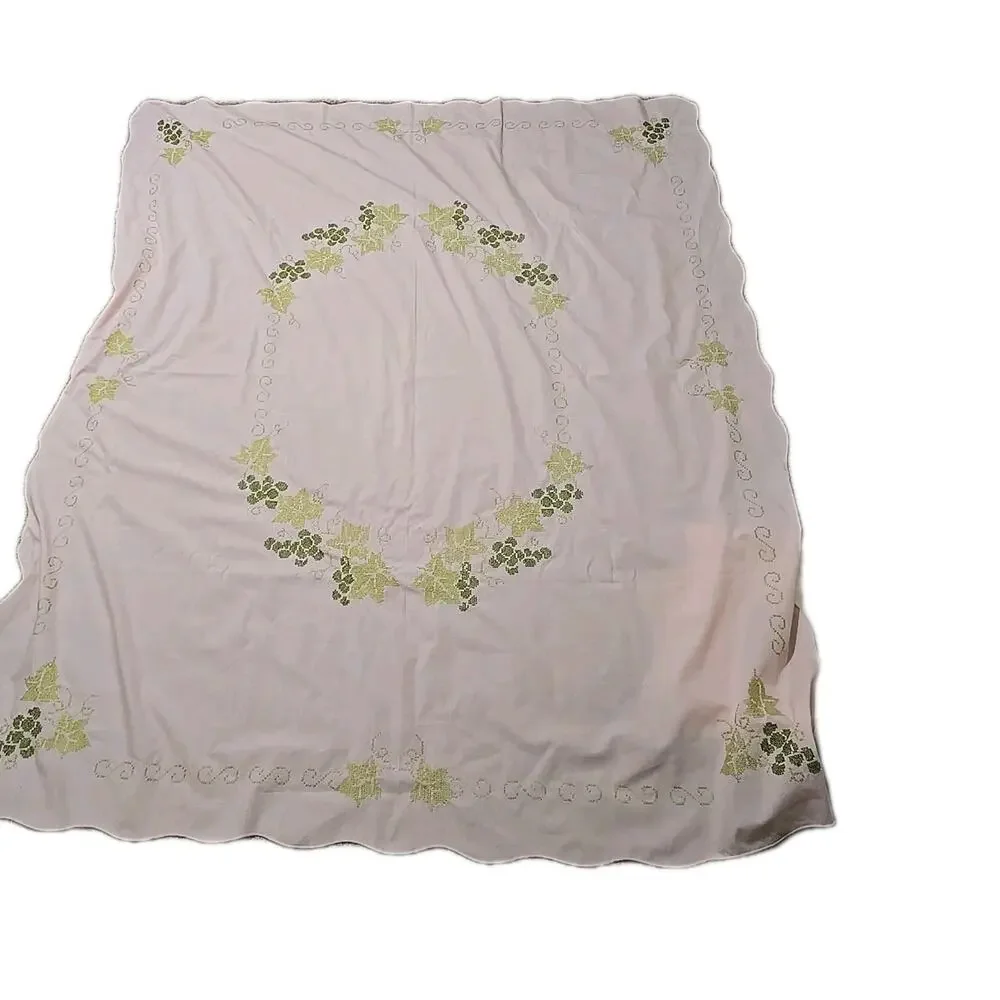 Vtg Pink Grapes Cross Stitch Retro‎ Kitchen Dining Decor Tablecloth 66